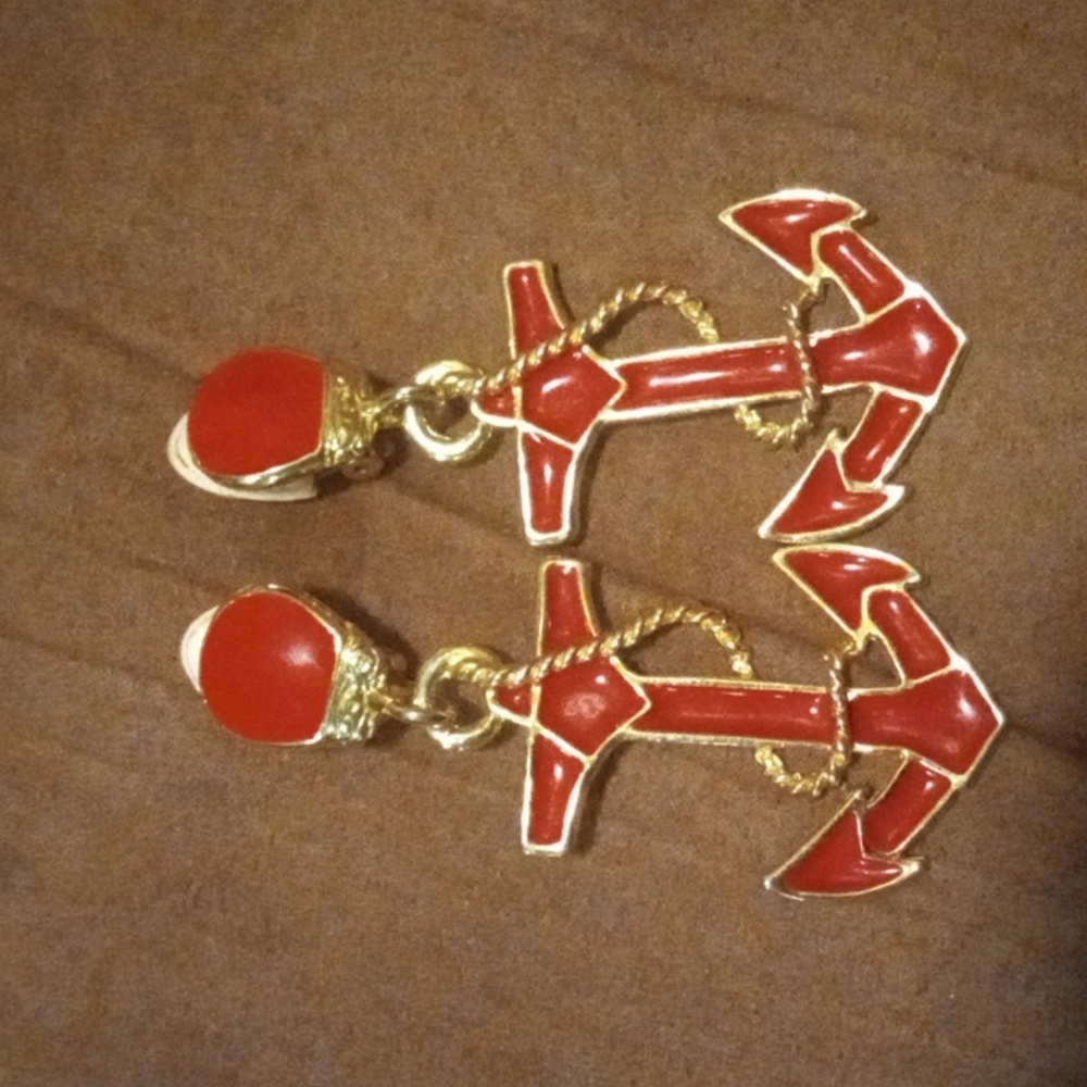 Red and Gold Anchor clip on earrings